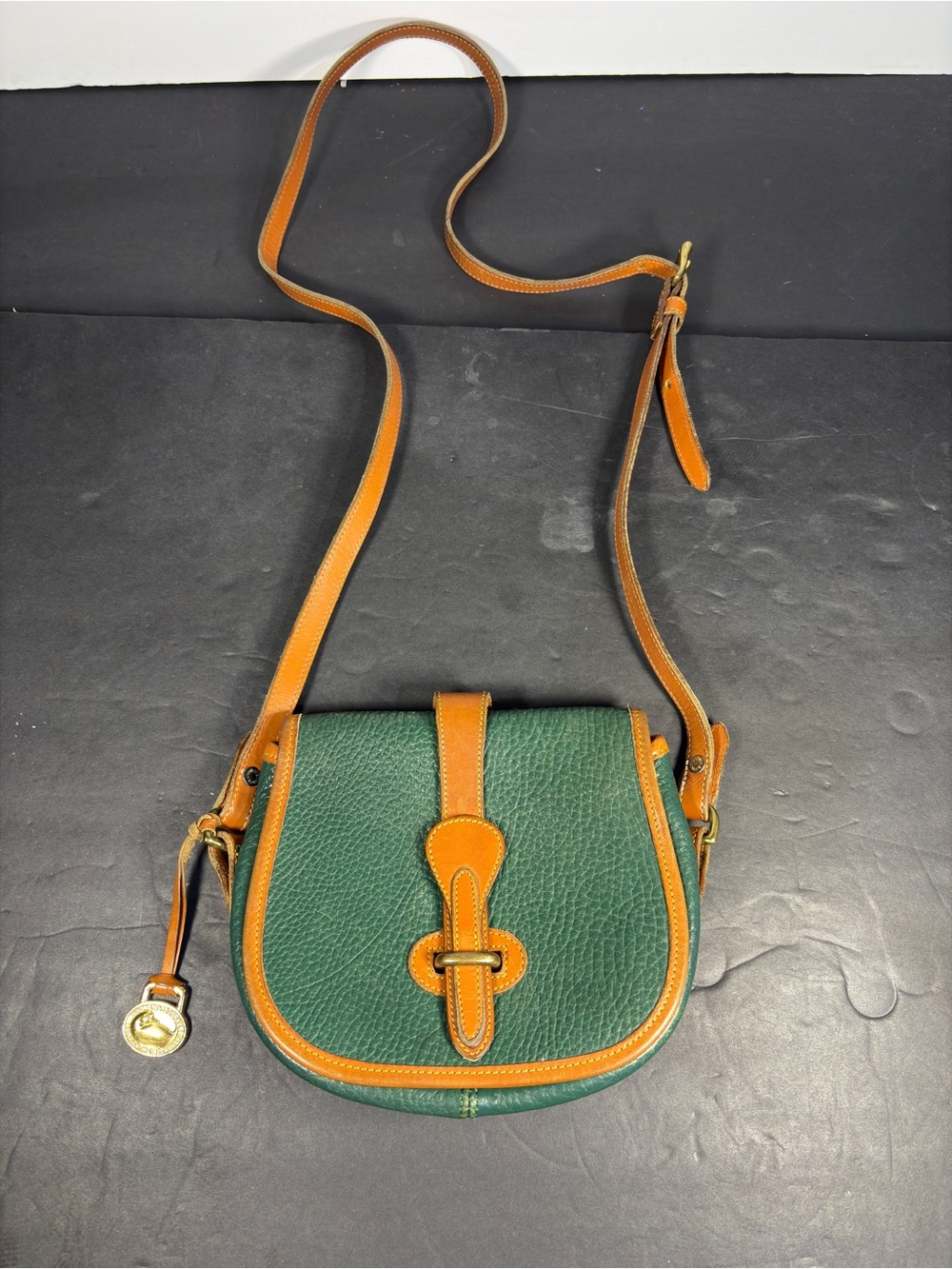 Dooney & Bourke AWL R51 Marble Bag Green Tan Leather Crossbody with Tan Trim